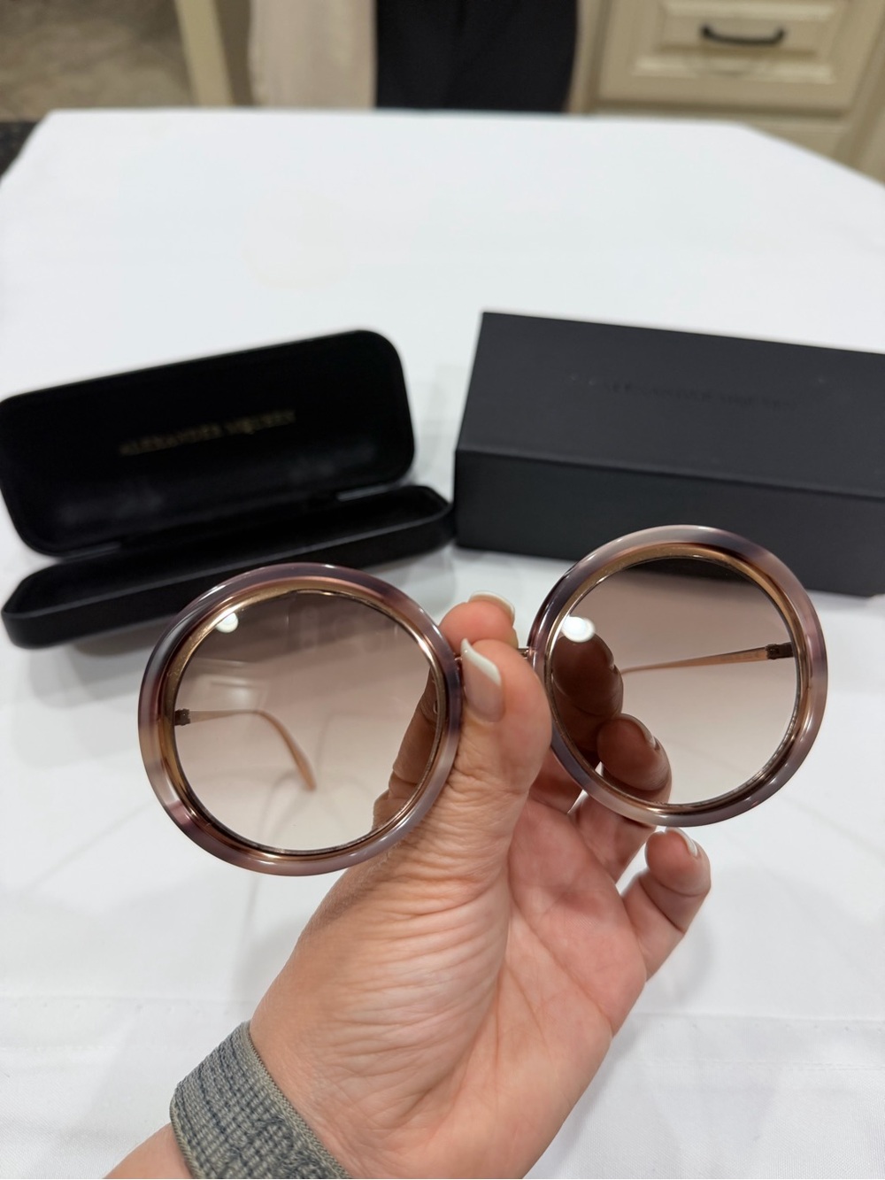 Alexander McQueen Round Gradient Brown Acetate Sunglasses